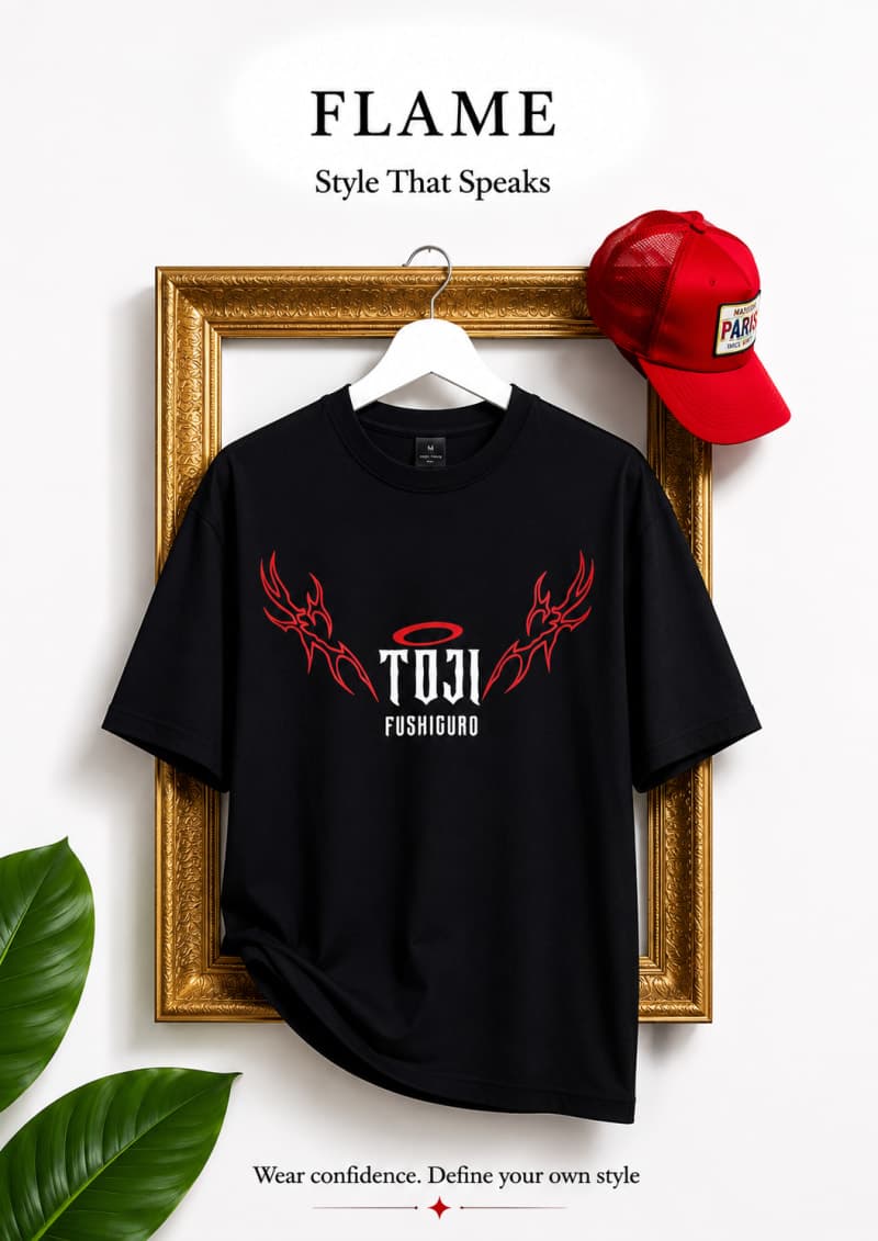 Toji Fushiguro Anime Black Oversized T-Shirt - Flame Street Wear