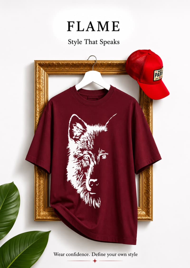 Wolf Graphic Maroon Oversized T-Shirt - Flame Street Wear