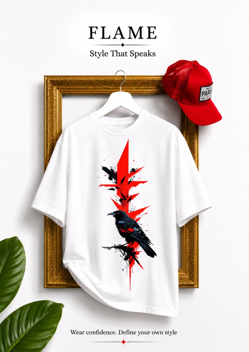 "Shadow Raven" Oversized White T-Shirt